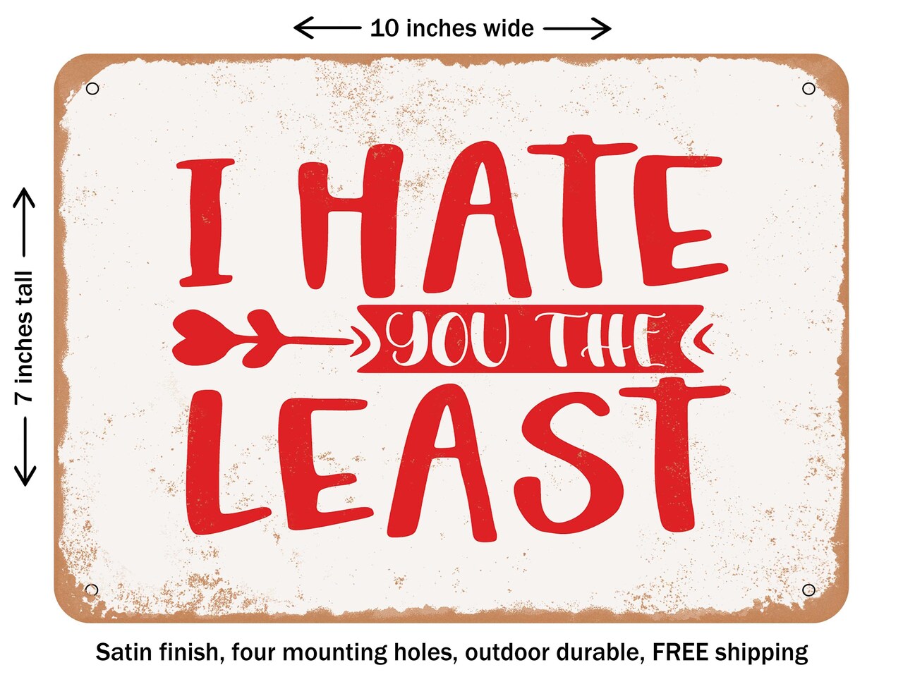 DECORATIVE METAL SIGN - I Hate You the Least - Vintage Rusty Look